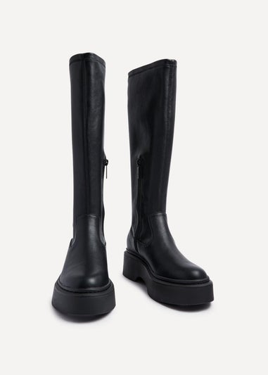 Linzi Bruna Black Faux Leather High Leg Stretch Boot