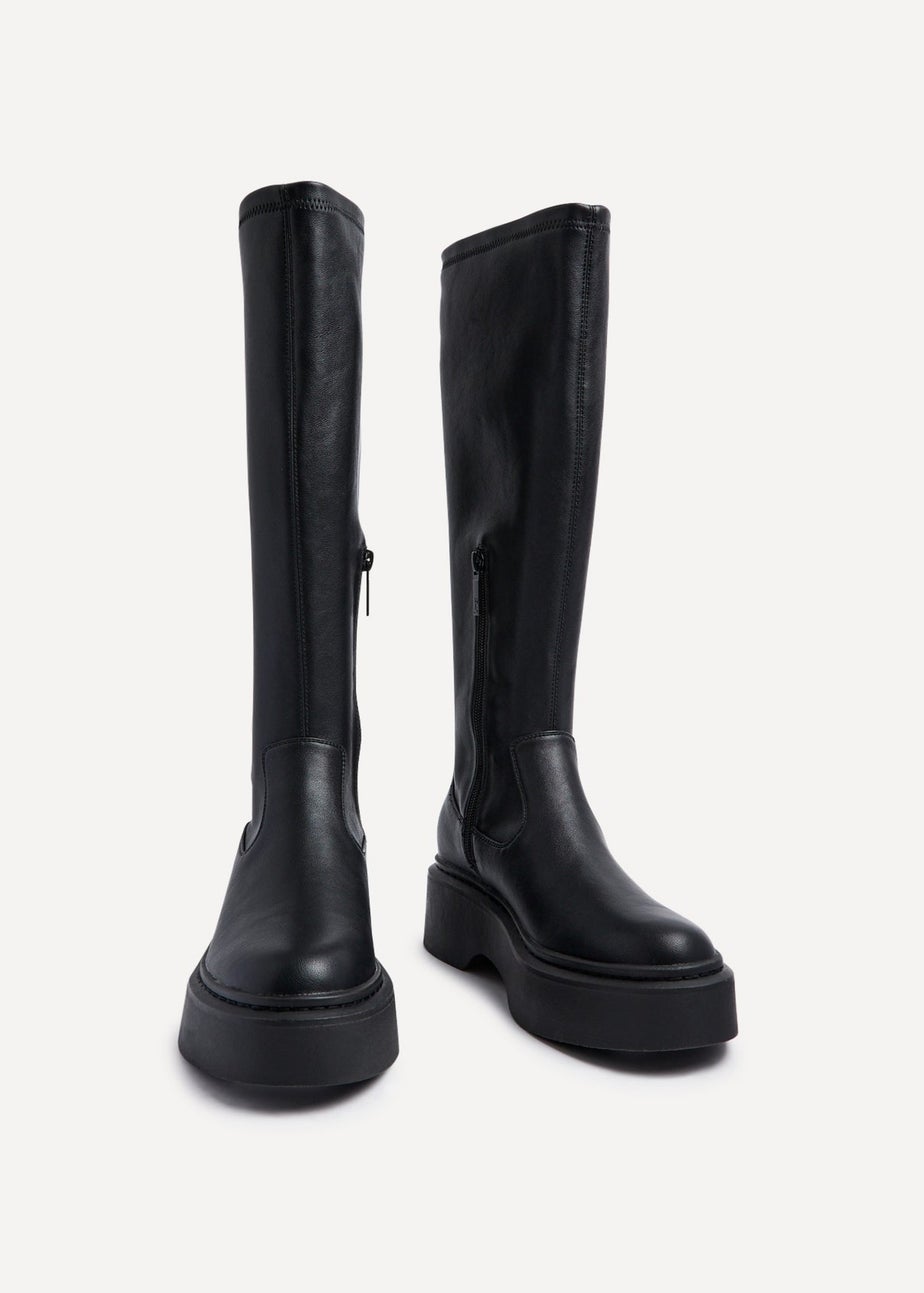 Linzi Bruna Black Faux Leather High Leg Stretch Boot