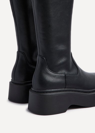 Linzi Bruna Black Faux Leather High Leg Stretch Boot