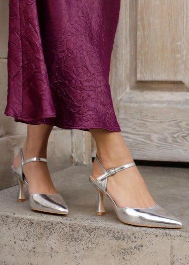 Linzi Natalia Silver Faux Leather Open Back Stiletto Court Heel