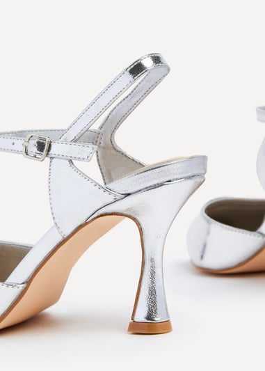 Linzi Natalia Silver Faux Leather Open Back Stiletto Court Heel