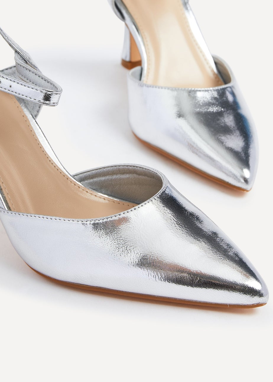 Linzi Natalia Silver Faux Leather Open Back Stiletto Court Heel