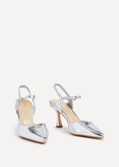 Linzi Natalia Silver Faux Leather Open Back Stiletto Court Heel