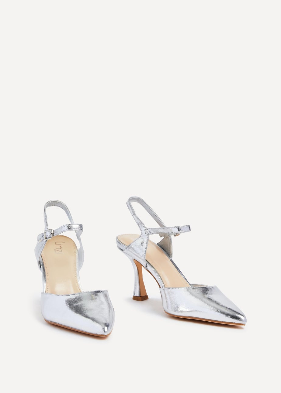 Linzi Natalia Silver Faux Leather Open Back Stiletto Court Heel