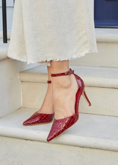 Linzi Maci Burgundy Faux Croc Patent Stiletto Court Heel