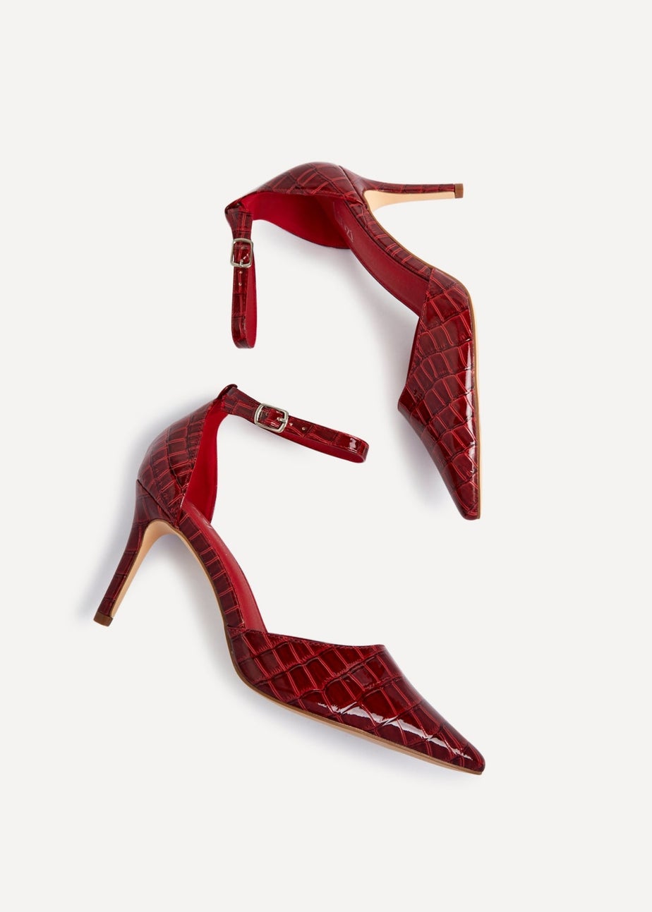 Linzi Maci Burgundy Faux Croc Patent Stiletto Court Heel