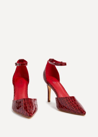 Linzi Maci Burgundy Faux Croc Patent Stiletto Court Heel