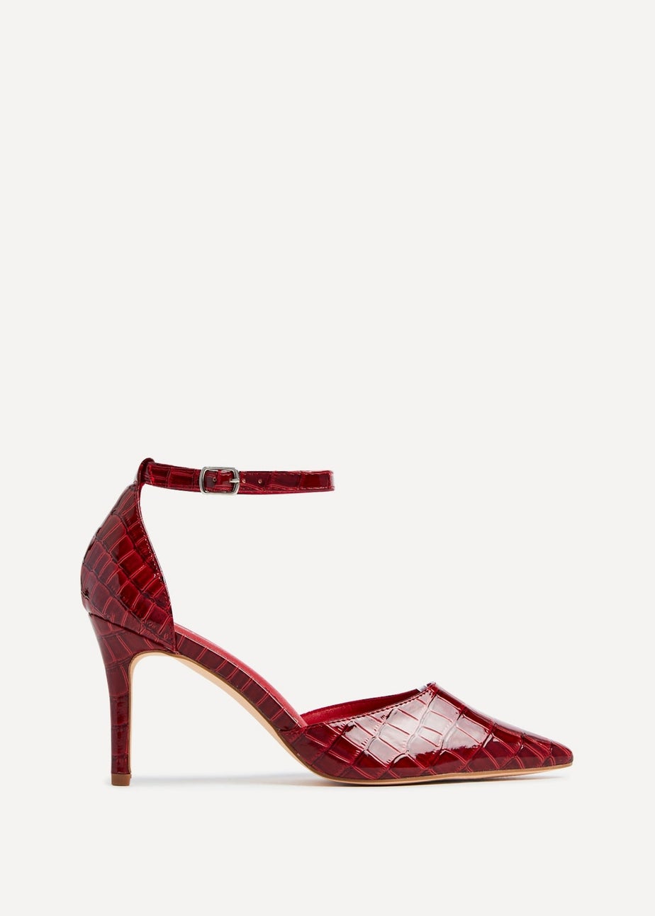 Linzi Maci Burgundy Faux Croc Patent Stiletto Court Heel