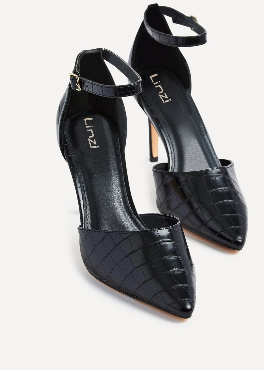 Linzi Maci Black Croc Faux Leather Stiletto Court Heel