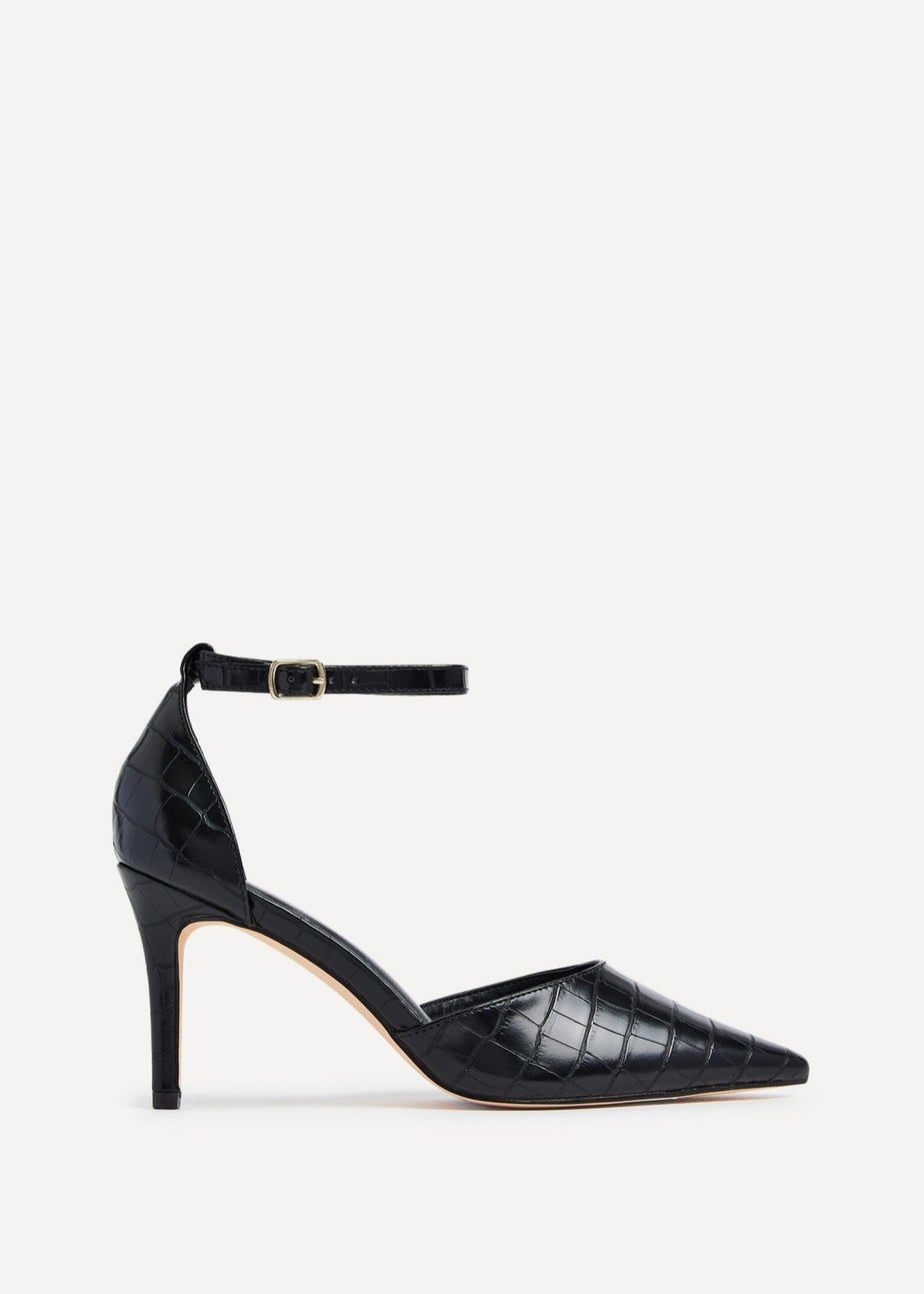 Linzi Maci Black Croc Faux Leather Stiletto Court Heel