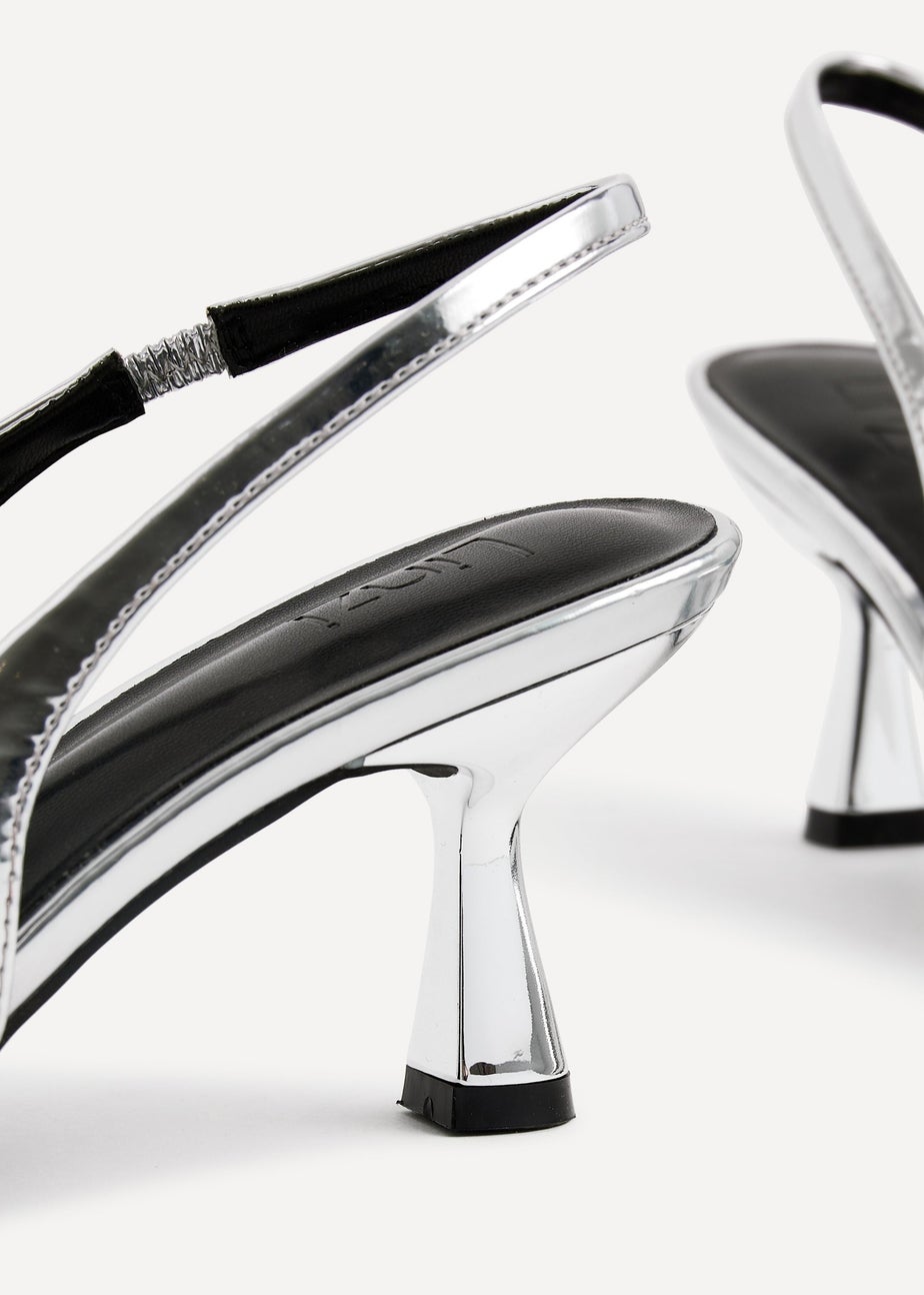 Linzi Presley Silver Chrome Sling Back Low Court Heel