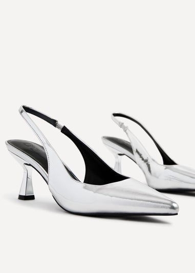 Linzi Presley Silver Chrome Sling Back Low Court Heel