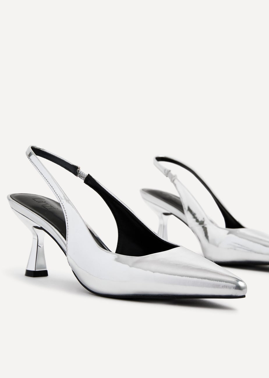 Linzi Presley Silver Chrome Sling Back Low Court Heel