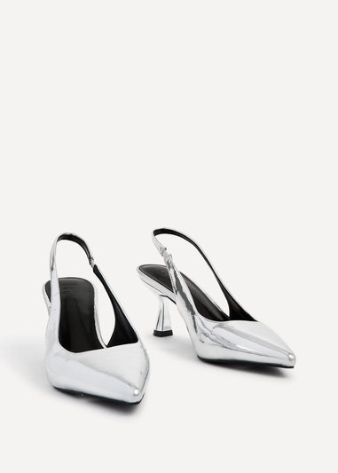 Linzi Presley Silver Chrome Sling Back Low Court Heel