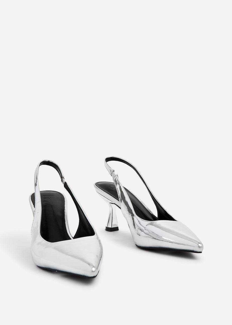 Linzi Presley Silver Chrome Sling Back Low Court Heel