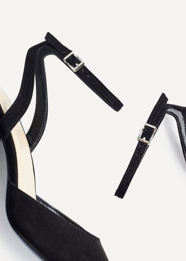 Linzi Rendall Black Faux Suede Open Back Block Heeled Court Shoe