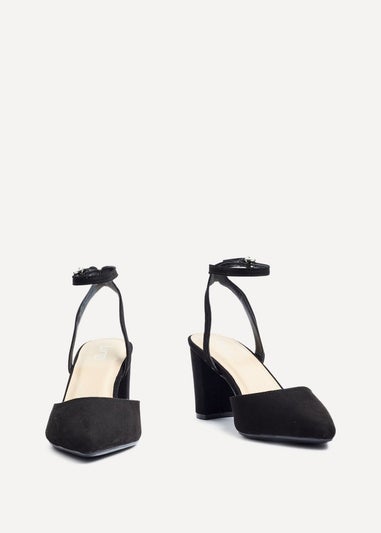 Linzi Rendall Black Faux Suede Open Back Block Heeled Court Shoe