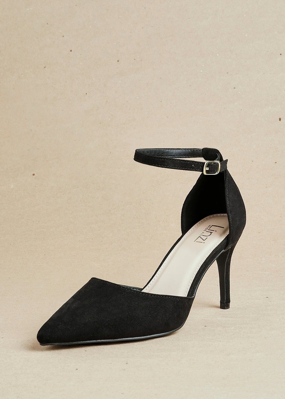 Linzi Lavora Wide Fit Black Faux Suede Stiletto Court Heel