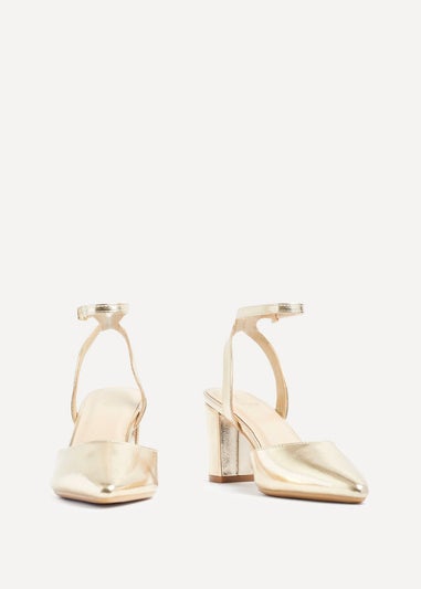 Linzi Rendall Gold Faux Leather Open Back Block Heeled Court Shoe