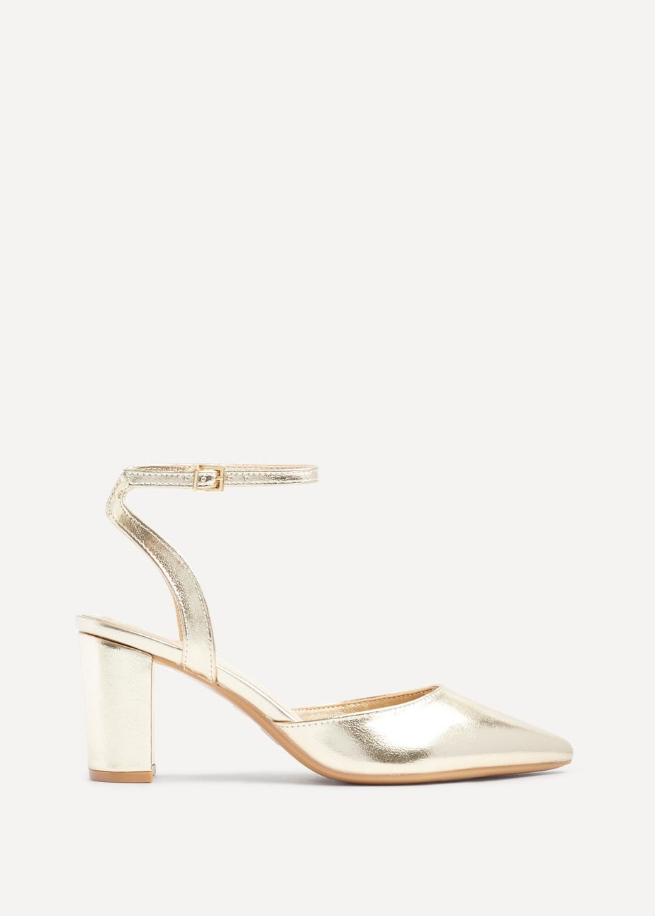 Linzi Rendall Gold Faux Leather Open Back Block Heeled Court Shoe