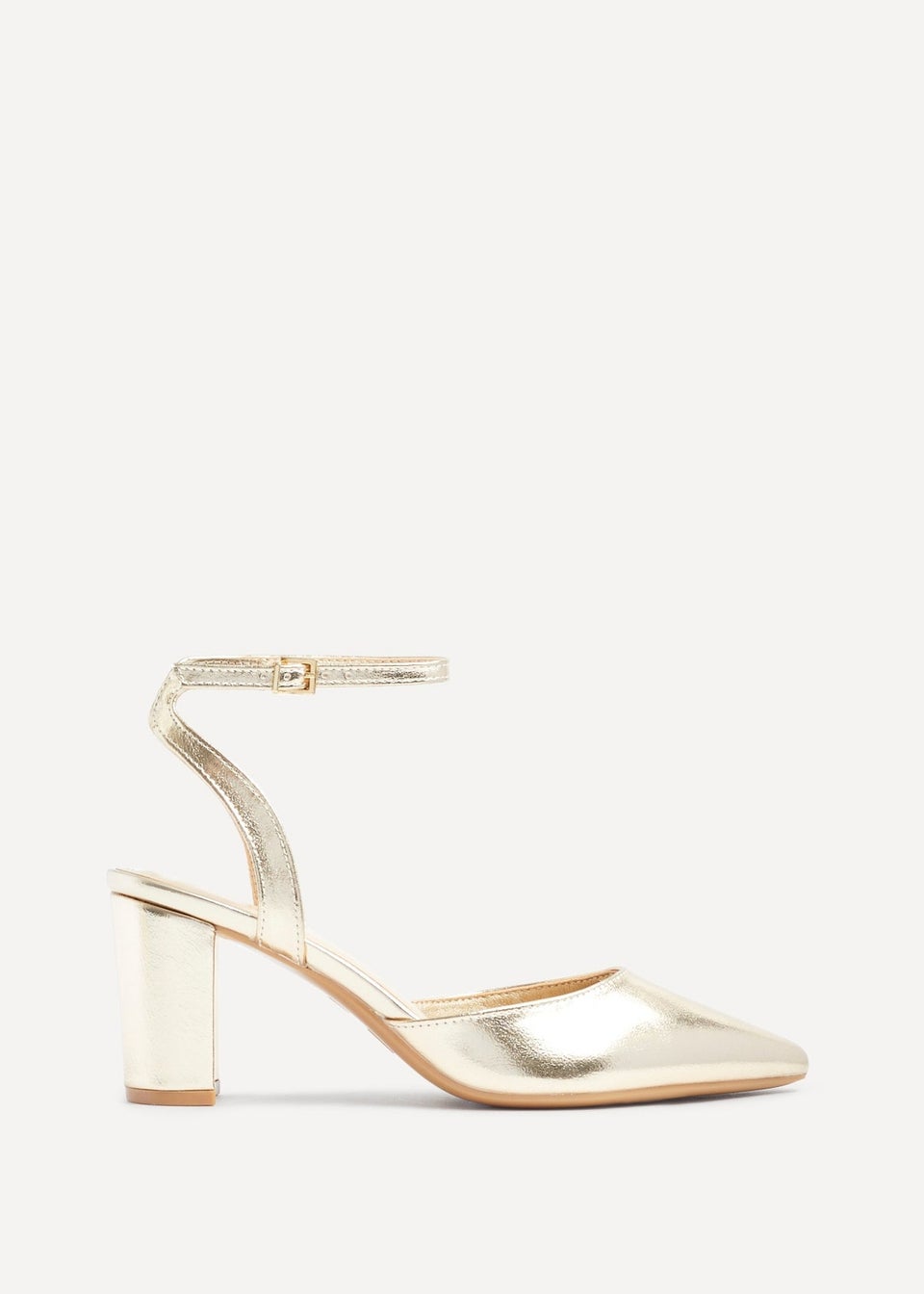 Linzi Rendall Gold Faux Leather Open Back Block Heeled Court Shoe