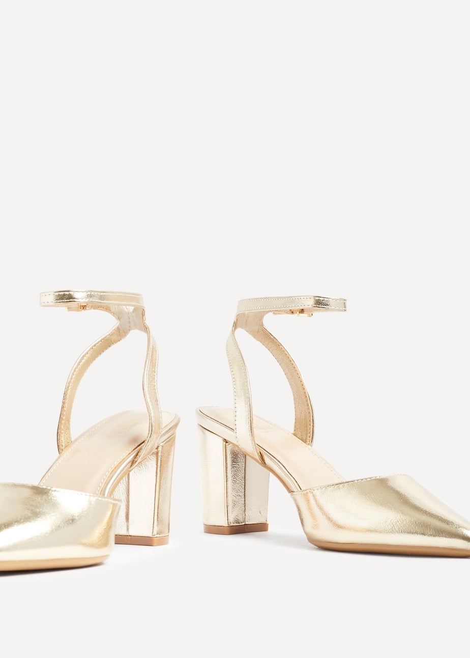 Linzi Rendall Gold Faux Leather Open Back Block Heeled Court Shoe