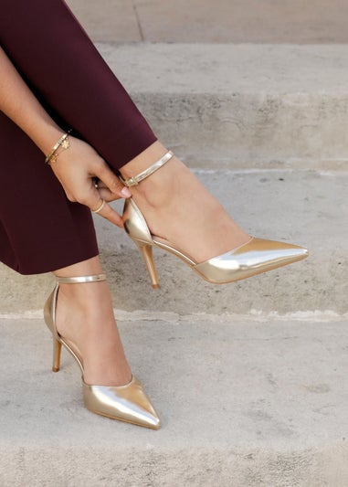 Linzi Thea Gold Faux Leather Classic Stiletto Court Heel