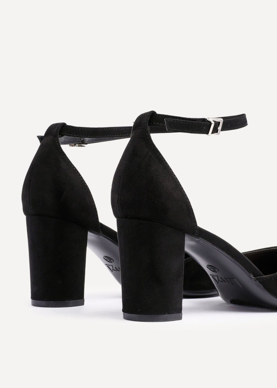 Linzi Leona Black Faux Suede Closed Back Block Heeled Court Shoe