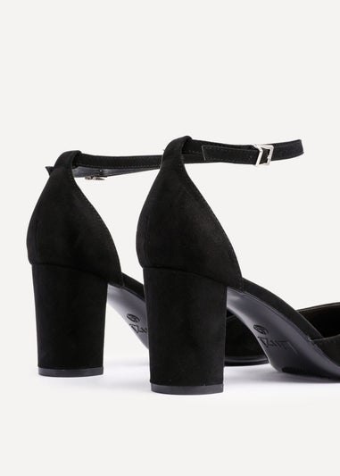 Linzi Leona Black Faux Suede Closed Back Block Heeled Court Shoe