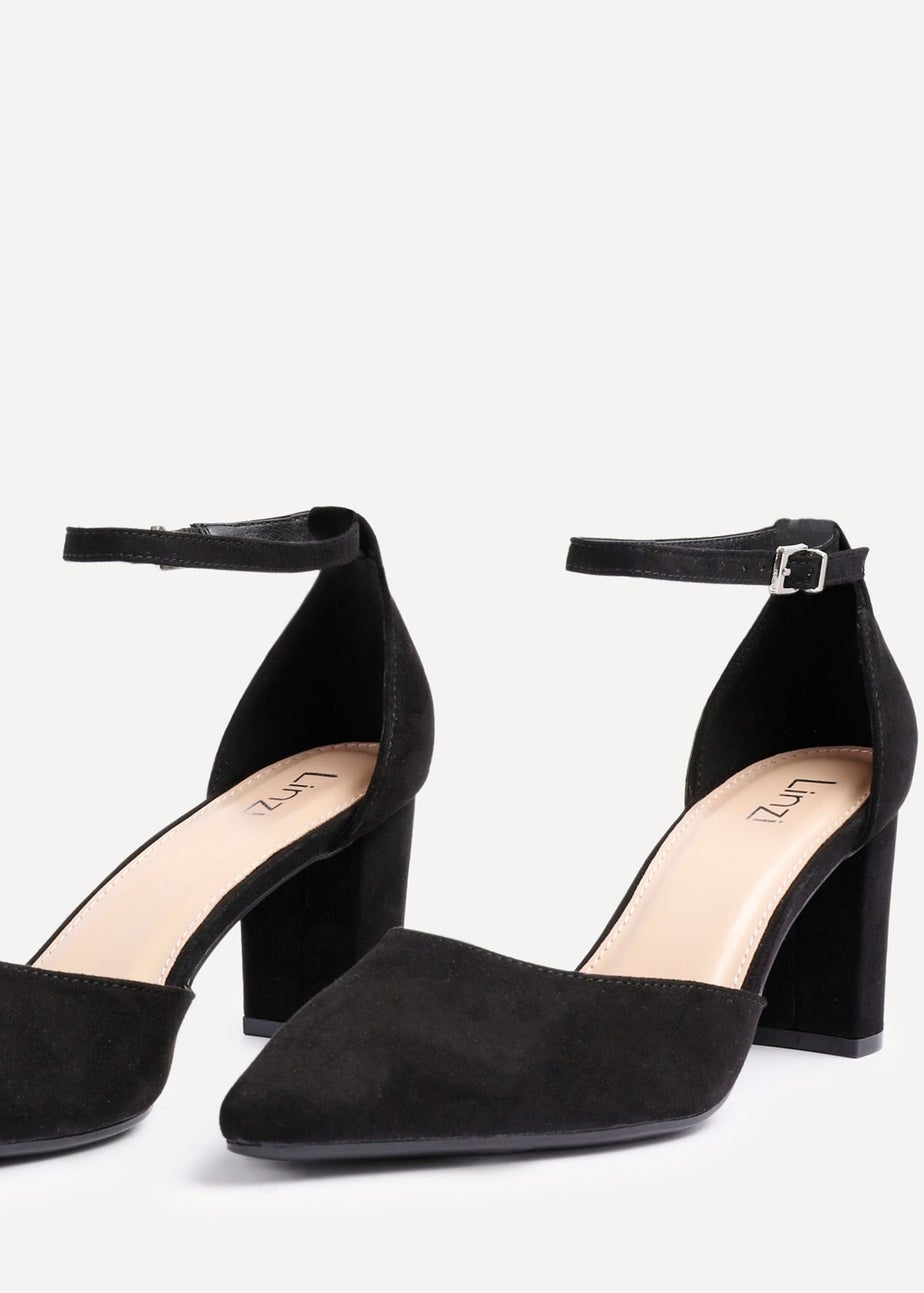 Linzi Leona Black Faux Suede Closed Back Block Heeled Court Shoe