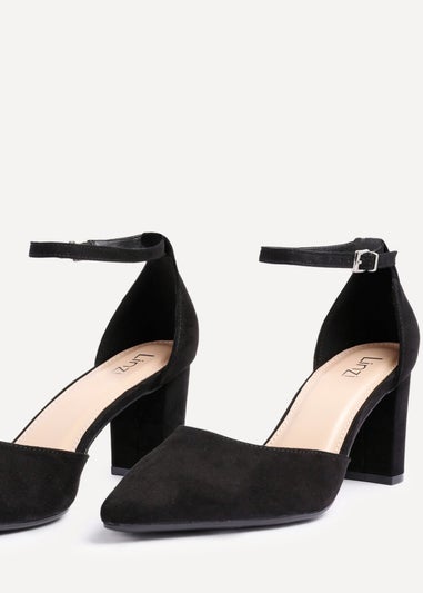 Linzi Leona Black Faux Suede Closed Back Block Heeled Court Shoe