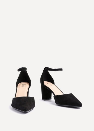 Linzi Leona Black Faux Suede Closed Back Block Heeled Court Shoe