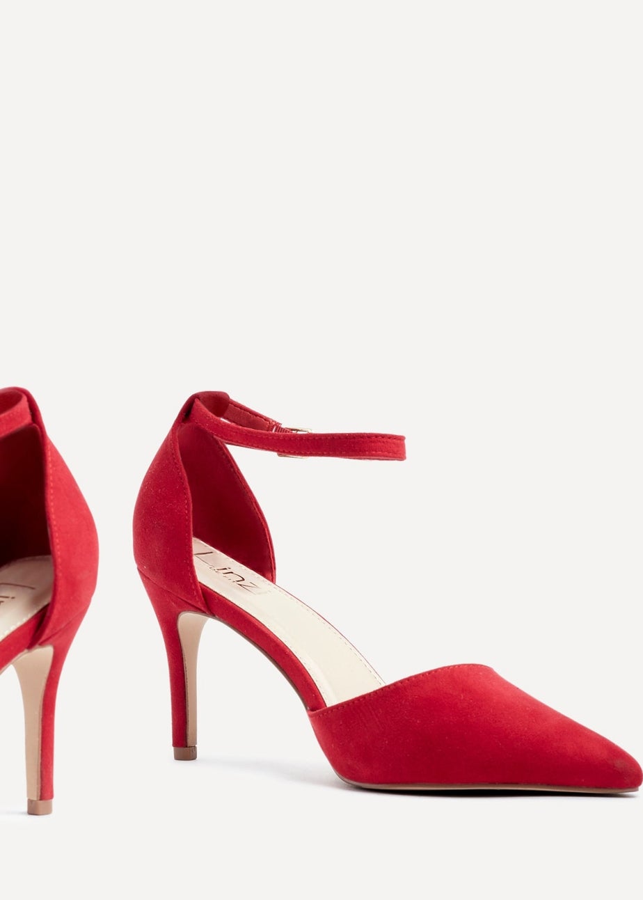Linzi Lavora Wide Fit Red Faux Suede Stiletto Court Heel