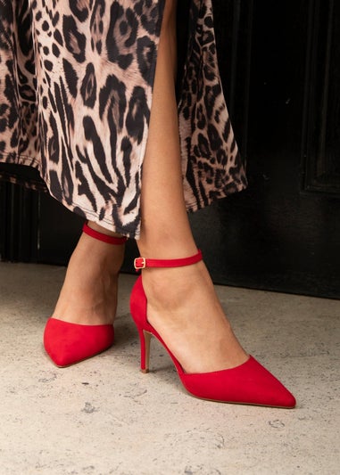 Linzi Lavora Wide Fit Red Faux Suede Stiletto Court Heel