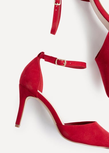 Linzi Lavora Wide Fit Red Faux Suede Stiletto Court Heel