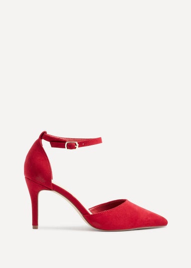 Linzi Lavora Wide Fit Red Faux Suede Stiletto Court Heel