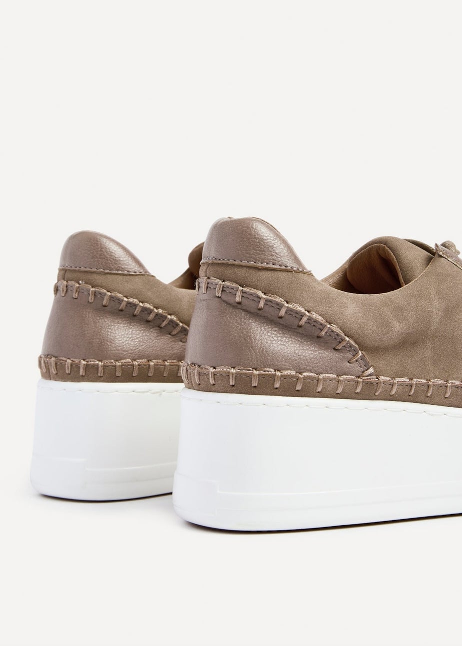 Linzi Harlem Mocha Faux Suede And Leather Mix Platform Trainer