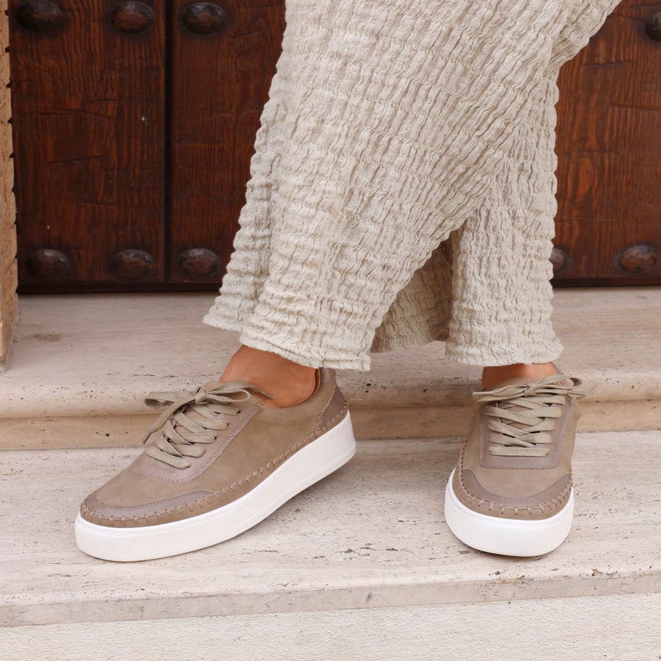 Linzi Harlem Mocha Faux Suede And Leather Mix Platform Trainer