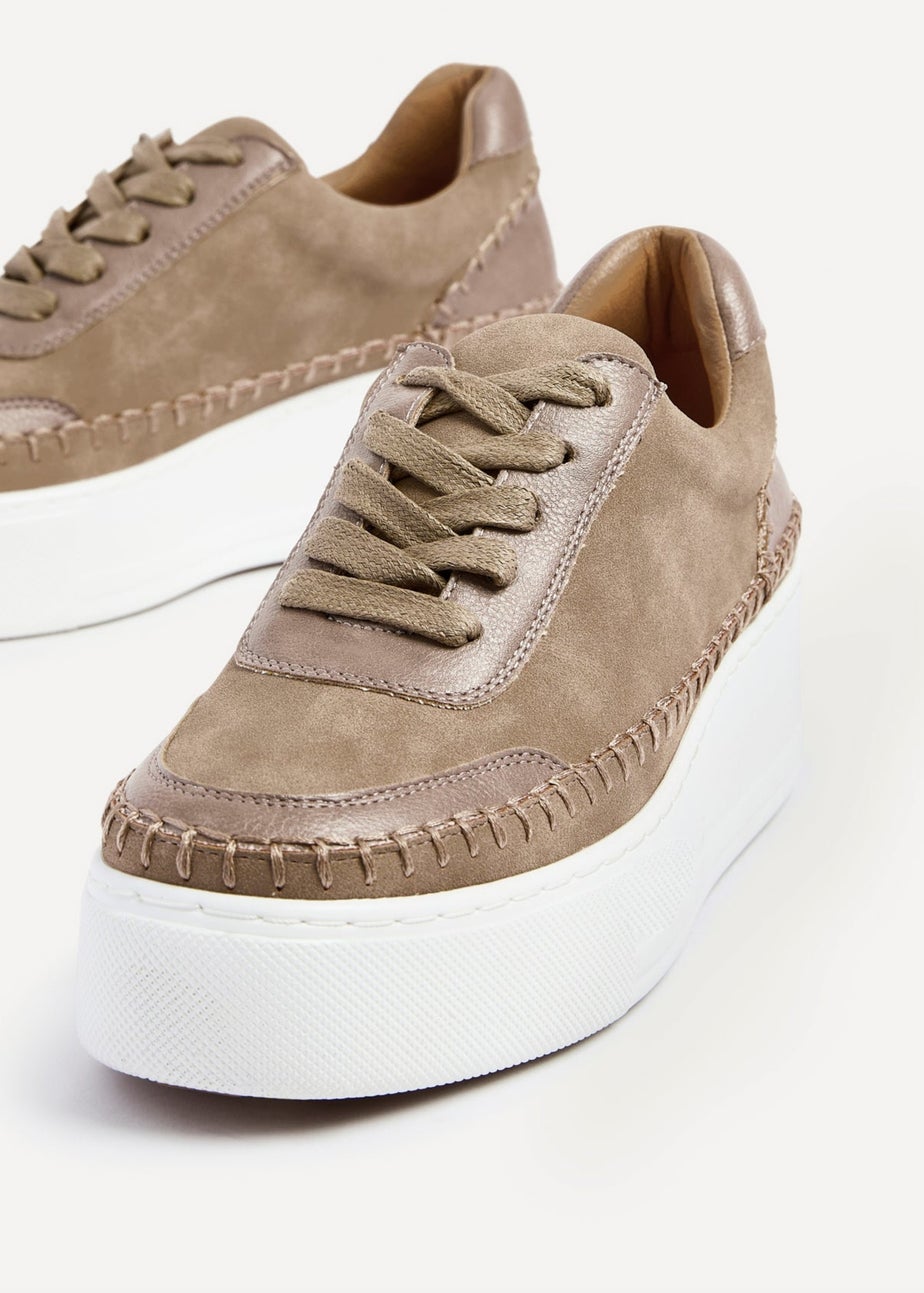 Linzi Harlem Mocha Faux Suede And Leather Mix Platform Trainer