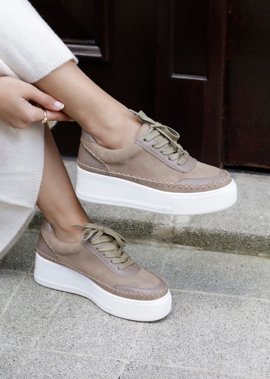 Linzi Harlem Mocha Faux Suede And Leather Mix Platform Trainer