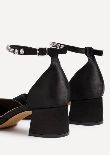 Linzi Fearne Black Satin Low Block Court Heel