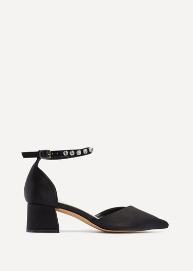 Linzi Fearne Black Satin Low Block Court Heel