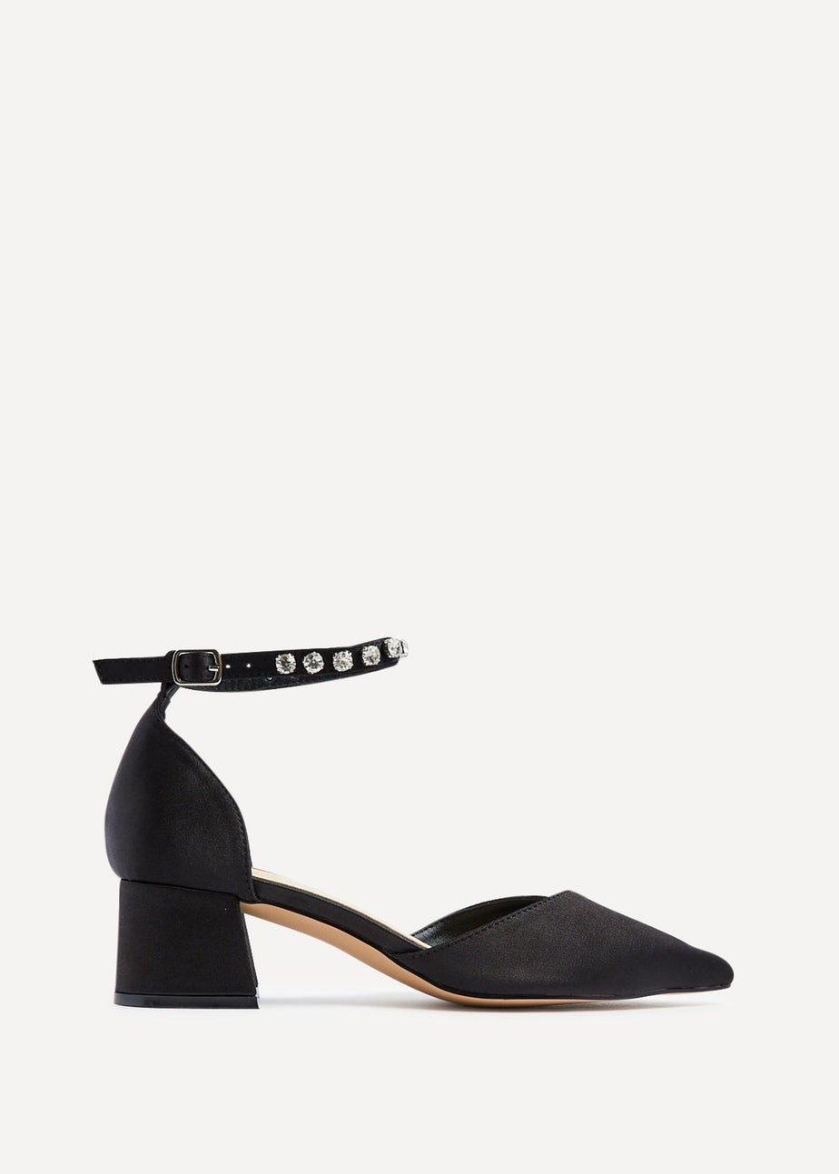 Linzi Fearne Black Satin Low Block Court Heel
