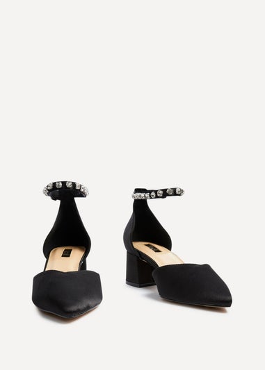 Linzi Fearne Black Satin Low Block Court Heel
