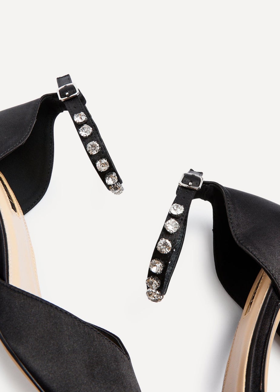 Linzi Fearne Black Satin Low Block Court Heel