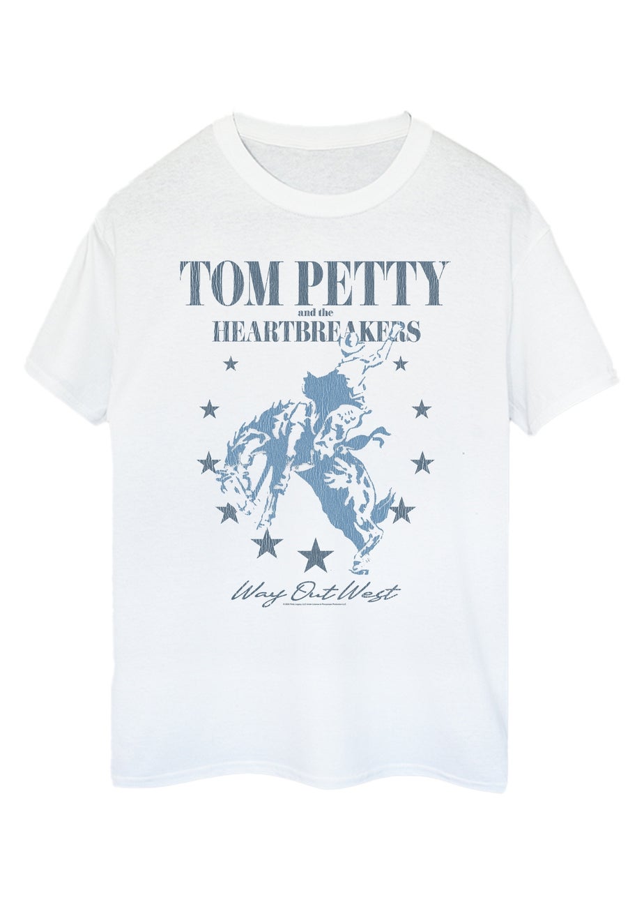 Tom Petty & The Heartbreakers Way Out West White Graphic Boyfriend Fit Music T-Shirt