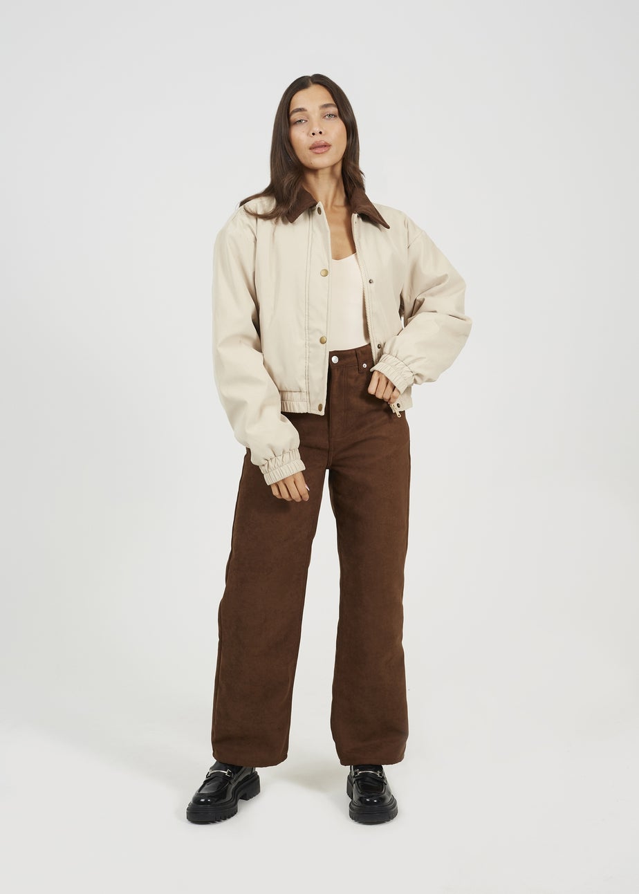 Brave Soul Stone Twill Bomber Style Jacket with Cord Collar