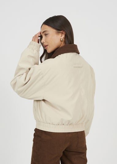 Brave Soul Stone Twill Bomber Style Jacket with Cord Collar