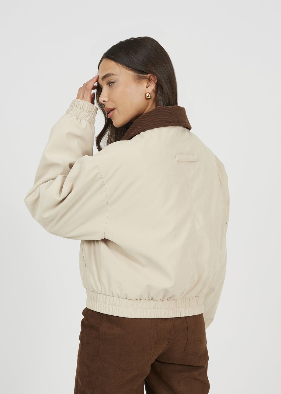 Brave Soul Stone Twill Bomber Style Jacket with Cord Collar