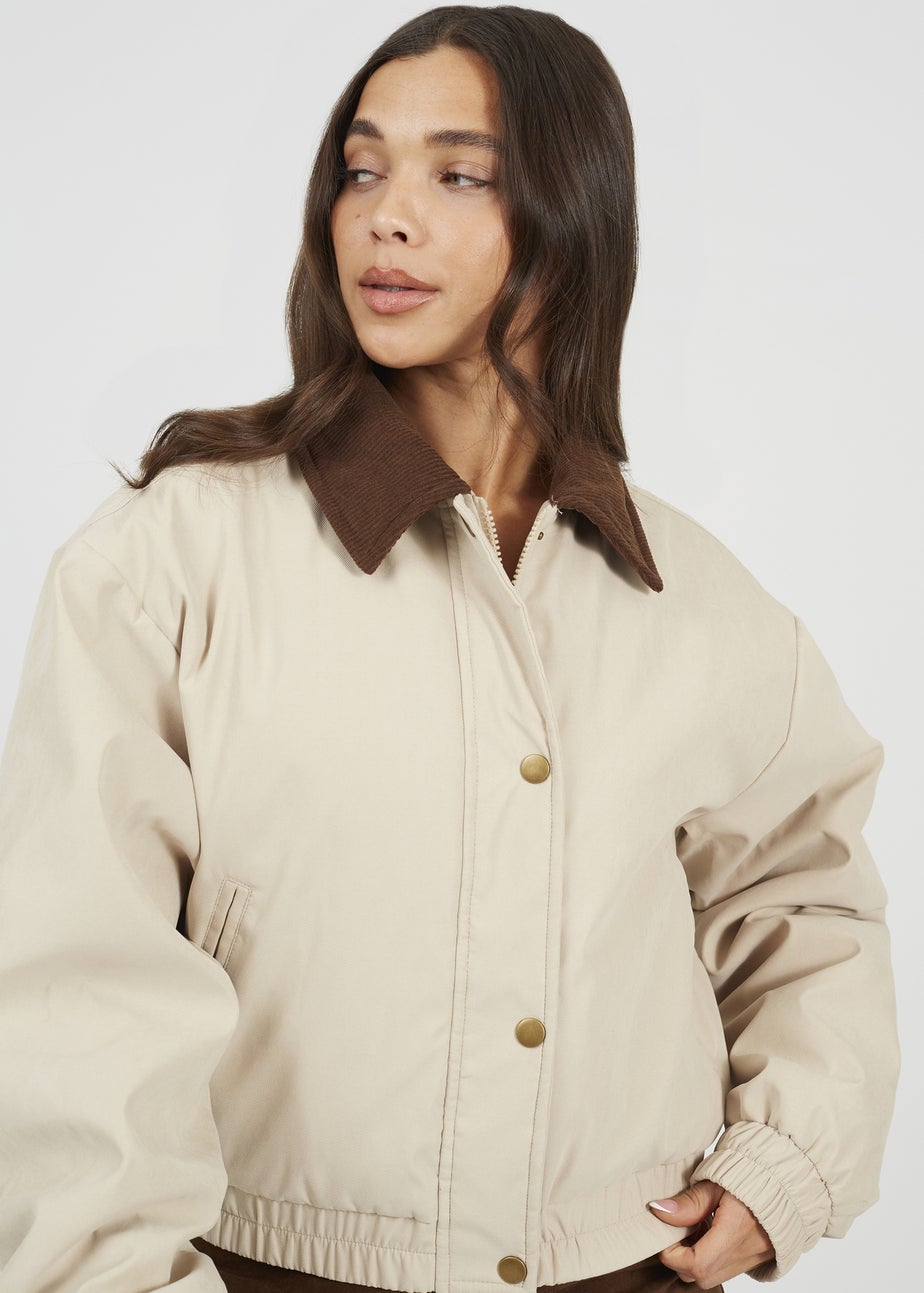 Brave Soul Stone Twill Bomber Style Jacket with Cord Collar